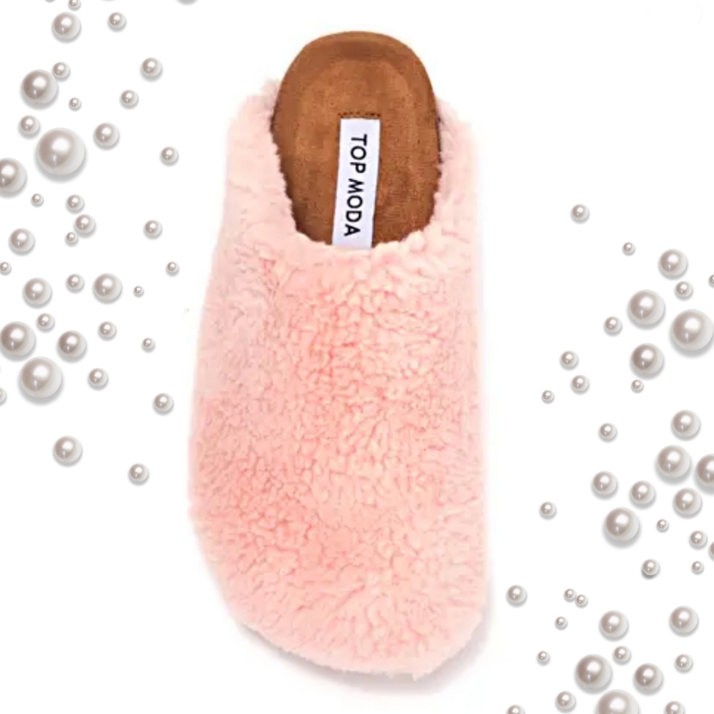 TOP MODA | Debra Faux Shearling Slipper Blush 7 (size 8 but run small)